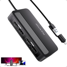PULWTOP Displaylink Adapter, 4K@60Hz DisplayPort and HDMI Dual Monitor Adapter for USB 3.0 and USB-C, MacBook M1/M2/M3/Windows, Displaylink Dock with DisplayPort or HDMI, 2 x USB A 2.0, Ethernet