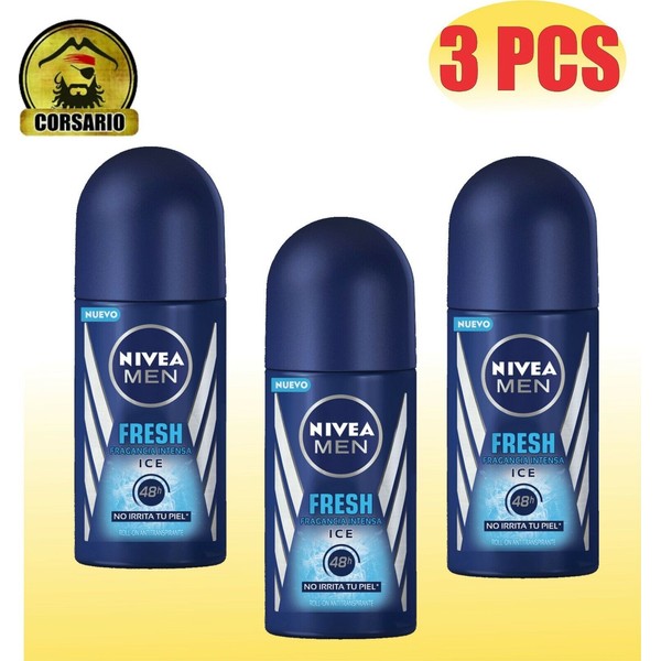X3 NIVEA MEN FRESH ICE ANTI-PERSPIRANT DEODORANT ROLL-ON 50ML - Plastic Bottle