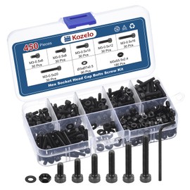 Kozelo 450 Pcs M3 Hex Socket Cap Bolt Nut Assortment Kit - [M3x6/8/10/12/16/20mm] Alloy Steel Full Threaded Black Oxide 12.9 Internal Hex Screws with Wrench for 3D Printer