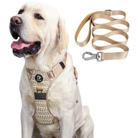 No Pull Dog Harness, Adjustable Dog Harnesses with Leash and Handle, No Choke Dog Chest Harness, Easy Walk Dog Harness, Reflective Dog Vest Harnesses for Training Walking Hiking (Champagne, S)