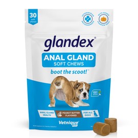 Vetnique Labs Glandex Anal Gland Soft Chew Treats with Pumpkin for Dogs Digestive Enzymes, Probiotics Fiber Supplement for Dogs Boot The Scoot (Peanut Butter Chews, 30 Count) | Vetnique