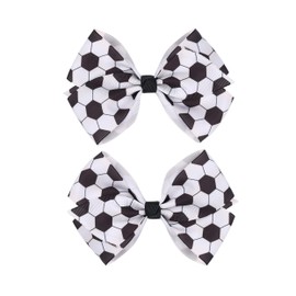 Soccer Ribbon Bow Hair Clips Soccer bows are Hair Accessories for girls. Soccer Hair Bow Clips Football Hair Clips Pin.(FJ27) (Black)