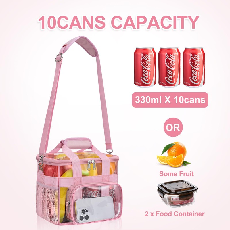 Clear Lunch Bag 10-Can with Adjustable Shoulder Strap for Women/Men,