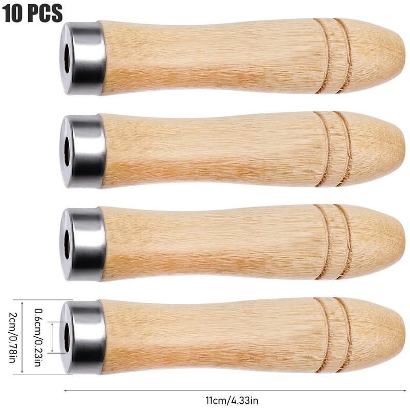 10Pcs Wooden File Handle, Safety File Handle with Metal Safety