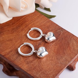 925 Sterling Silver Heart Drop Earrings for Women, ASH'S CHOICE Silver Hoop Earring with Heart Drop Hanging Dangle Earring, Small Sterling Silver Cartilage Huggie Hoop Heart Drop Earring for Women