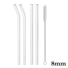 8mm AU 5X Glass Pyrex Drinking Straws Pack Bent Straight Reusable Eco-friendly