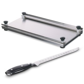 Ultimate Stainless Steel Beef Jerky Maker Slicer Cutting Board With Beginners Guide on How To Dry Cure Preserve Beef, Venison, and Other Meat - Book included - With 10-In Professional Slicing Knife