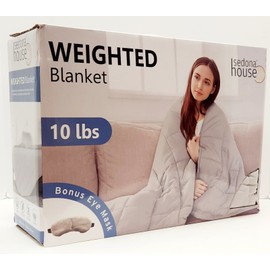Sedona House 10 lbs Weighted Blanket Gray 48" x 72" Inch & Bonus Eye Mask, Adult