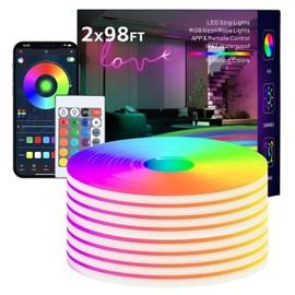 TFZBA Led Strip Lights, RGB 200FT (2 Rolls of 100ft) Neon Rope Lights for Bedroom App+Remote Control Music Sync Color Changing Outdoor IP67 Waterproof for Bedroom,Living,Gaming,Party Decoration
