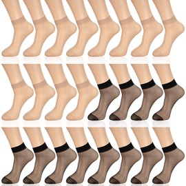 Geyoga 24 Pairs Transparent Ankle Socks Transparent Socks Fine Socks Nylon Socks for Women Girls, black