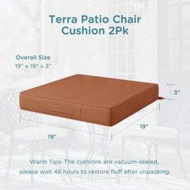 Codi Patio Chair Cushions 19x19 Inch, Waterproof Seat Cushion for Outdoor Furniture with Handles & Adjustable Straps, Fade Resistant - Set of 2, Spice