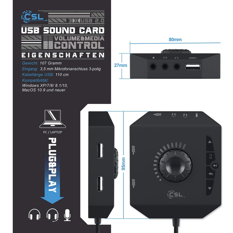 CSL - USB Sound Card External - Sound Card with