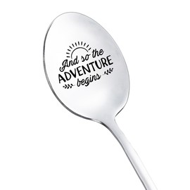 and So The Adventure Begins Spoons for Women Men Moving Going Away Gift for Coworker Friend Goodbye Leaving Gifts for Colleagues Sister Graduation New Job Gifts Engraved Spoon