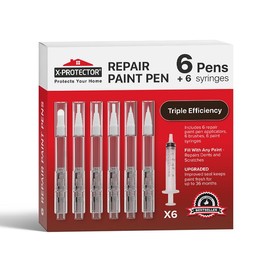 X-Protector Touch Up Paint Pen Kit - 6 Fillable Pens with 3 Types of Brushes - Premium Pen for Touch Ups - Fillable Touch Up Paint Pens for Walls, Furniture, and Other Touch Up Works!