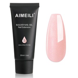 AIMEILI Poly Nail Extension Gel Milky Pink Glitter Builder Nail Gel Hema Free Poly Nail Enhancement Nail Art Design DIY Salon Nail At Home Gift for Women Nail Gel - 050