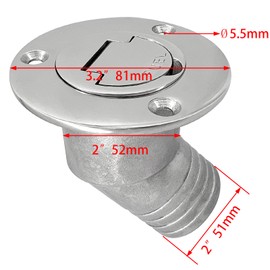 ISURE MARINE 2"(50mm) Boat Fuel Deck Fill/Filler with Keyless Cap with Screws, Marine Mirror Polished 316 Stainless Steel Hardware Angled Neck for Boat Yacht Caravan