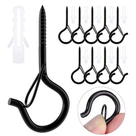 MOGADEE® Pack of 10 Screw Hooks Stainless Steel Black Screw Hooks with Safety Hooks for Screwing Ceiling Hooks Hook Screws for Hanging Plant Baskets Christmas Decoration Christmas Lights