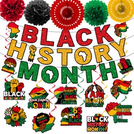 Black History Month Decorations, Black History Month Classroom Decorations includes African American BHM Banner Hanging Swirls Paper Lanterns, African American BHM Decorations for Office School
