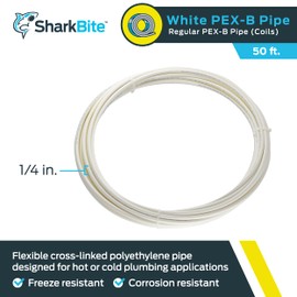 SharkBite 1/4 Inch x 50 Feet White PEX-B, PEX Pipe Flexible Water Tubing for Plumbing, U850W50