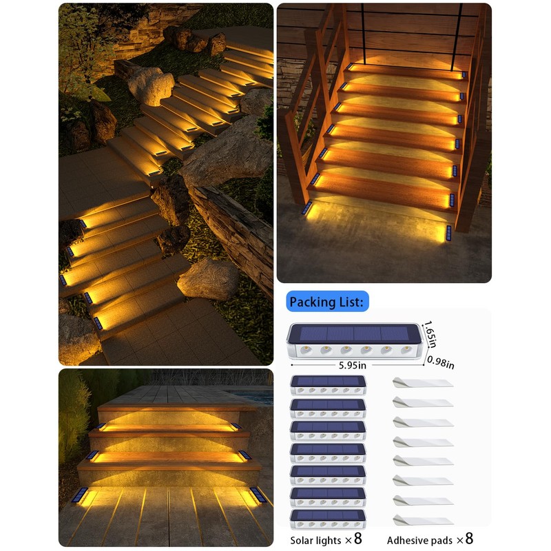 DetarZinLED Solar Step Lights for Outside,8 Pack Solar Stair Lights