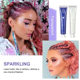 FantasyDay Body Glitter Gel,Face Glitters Gel,Mermaid Sequins Liquid Holographic Glitter Gel,Chunky Glitter Eye Lip Hair Nail Festival Rave Accessories,Sparkling Body Glitter Gel for Women