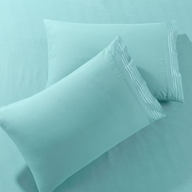 Pure Bedding Bed Sheets - King Sheet Set [6-Piece, Aqua] - Hotel Luxury 1800 Brushed Microfiber - Soft and Breathable - Deep Pocket Fitted Sheet, Flat Sheet, Pillow Cases