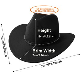 starfa lab Cowboy Hat for Women and Men, Classic Western Wide Edge Brim Fedora Felt Outdoor Hat Suitable for Men Women Cowboy Costume Party Photo Prop Activities (UK, Alpha, M, Black)