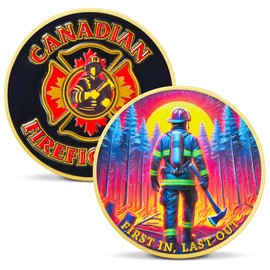 IELCJJ Firefighter Challenge Coin - Maple Leaf Canada First Responder Fireman Coins - Honoring Firefighter Hero – Fire Department Rescue Commemorative Coin Emergency Services Appreciation Fireman Gift
