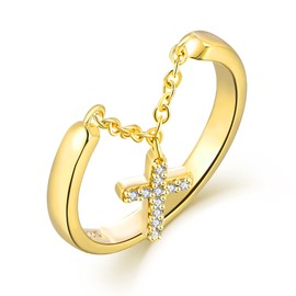 STARCHENIE Dangle Cross Ring 925 Sterling Silver 18k Gold Plated Religious Christian Cross Ring for Women Size 9