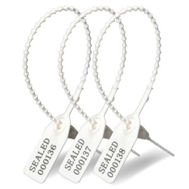 1000 Numbered Plastic Tamper Seals, Zip Ties for Fire Extinguishers Pull Tite Security Tags Disposable Self-Locking Signage - Label Tie 250mm Length (1000 PCS, White)