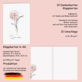 10 Thank You Cards with Envelope Flower One Line Art Thank You Card Folding Cards Wedding Celebration Anniversary Feude Sympathy Cards Thank You Card Business Christening Roses