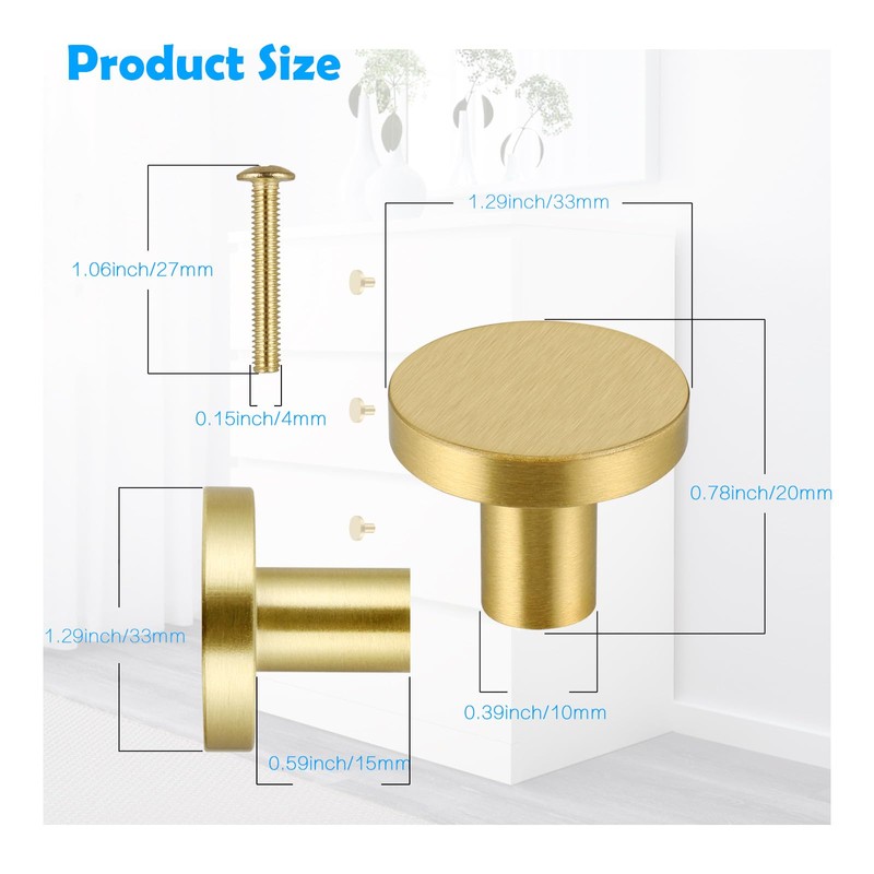 JIZZU 4Pcs Solid Brass Gold Drawer Knobs, Durable Cabinet Knobs,