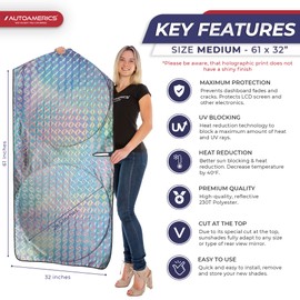 Autoamerics 1-Piece Windshield Sun Shade - Holographic Print Foldable Car Front Window Sunshade for Cars SUV Truck - Heat Blocker Visor Protector Blocks Max UV Rays and Keeps Your Vehicle Cool Medium