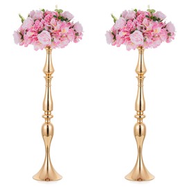 NUPTIO 2 Pcs Versatile Wedding Metal Flower Arrangement Rack, Candle Holder Stand Set Candlelabra for Wedding Party Dinner Centerpiece Event Restaurant Hotel Decoration (Gold, 31.5" H)