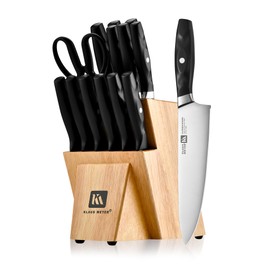 Klaus Meyer 15 Pieces Knife Set With Block, High Carbon German Stainless Steel Forged Sharp Blade Block Knife Set, Dishwasher Safe Cutlery