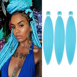 WacanDan Light Blue Braiding Hair Pre stretched 16 Inch 3 Packs, Professional Soft Yaki Texture Long Braid Extensions, Hot Water Setting for Box Braids Twist & Crochet Braids
