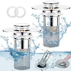 Rismise Bathroom Sink Stopper Hair Catcher 2 Pcs Pop Up Sink Drain Filter with Removable Stainless Steel Filter Basket Stainless Steel Floor Drain Filter Universal Sink Drain Strainer for 1.1-1.3 Inch