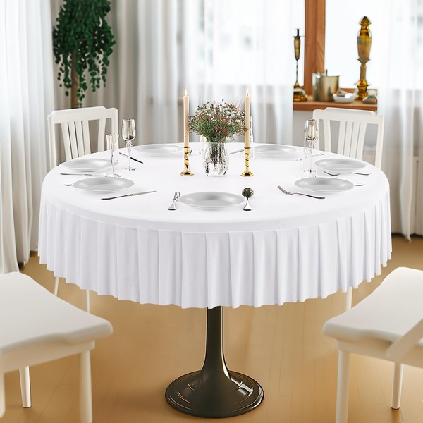 1 Pack White Spandex Round Tablecloths for 72in Tables, Stretchy