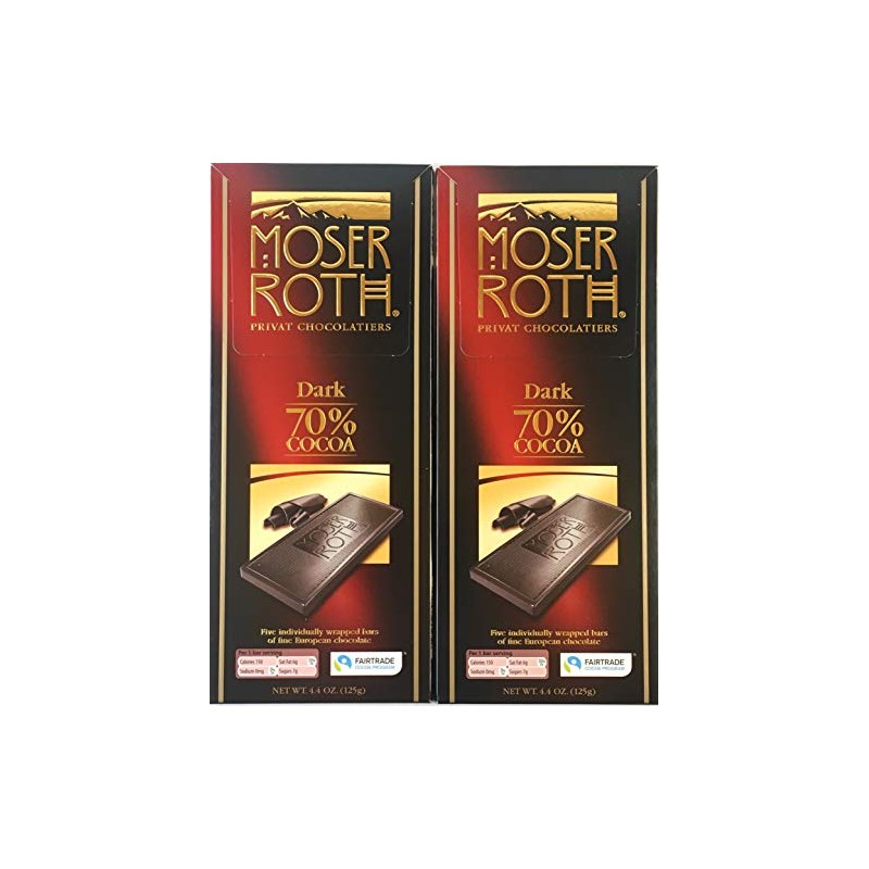 Moser Roth 70% Premium Fine German Dark Chocolate Bars. (Pack