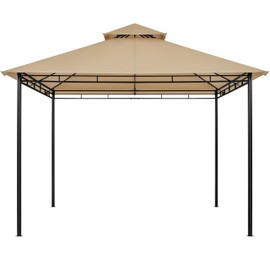 Yaheetech Gazebo for Patios - 11x11ft Outdoor Powder-Coated Steel Frame Gazebo, Double Roofs Grill Shelters BBQ Pavilion for Lawn/Backyard/Garden/Deck, Khaki