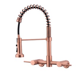 Wall Mount Kitchen Faucet, 8 Inch Center Wall Mount Kitchen Sink Faucet with Pull Down Sprayer, Wall Mount Faucet with SprayerCommercial Wall Mount Faucet, Red Copper
