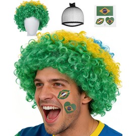 JoneTing 2026 Green Yellow and Blue Wig for Men Short Brazilian Afro Wigs