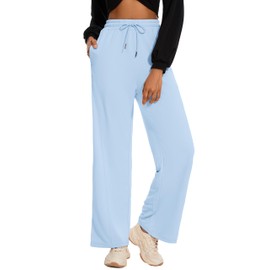 M MOTEEPI Women Sweatpants Wide Leg Sweatpants 28" Lounge Sweat Pants Casual Baggy Trousers with Elastic Waist Straight Leg Lightblue