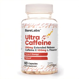 BareLabs Extended Release Caffeine Pills + L-Theanine + 200mg for Energy & Focus + No Jitters, No Crash + Natural Caffeine Supplement - 60 Capsules