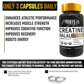 Halal Creatine Capsules | High Purity Supplement for Muscle Strength & Recovery | Halal Certified Creatine Nutritional Supplement | 120 Vegan Tablets