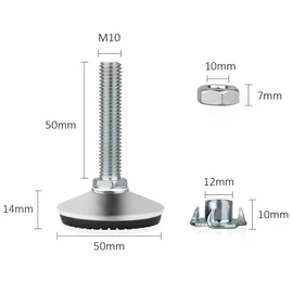 Drenky Levelling Feet, 12 Packs Adjustable Feet For Furniture Heavy Duty Silent Non-Slip Floor Protector with T-Nuts and Screw Nuts, M10x50mm