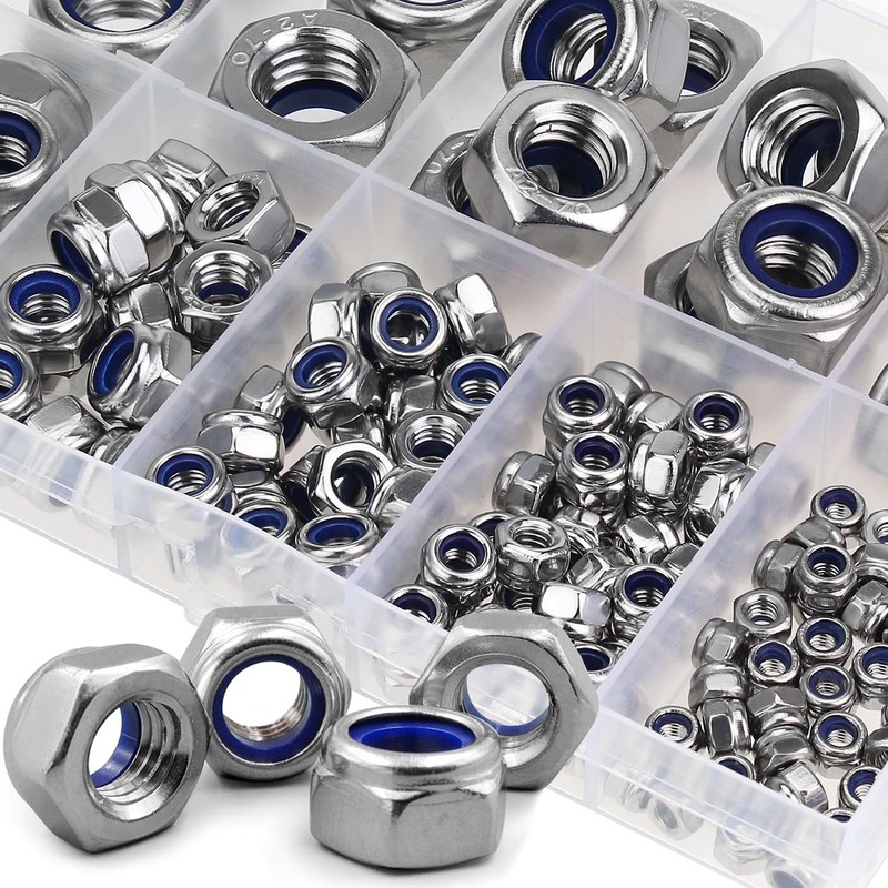 VOVCIG 182Pcs Stainless Steel Lock Nut Assortment Kit Hex Lock