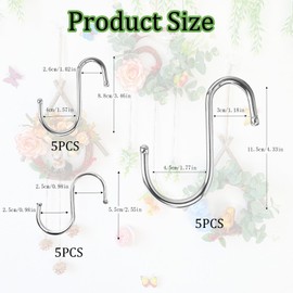 Celebration Directre 15PCS S Hooks for Hanging, Stainless Steel S-Shaped Hooks Mixed Size Metal Hanging Hook Plant Hooks Hangers for Kitchen Office Bathroom Bedroom