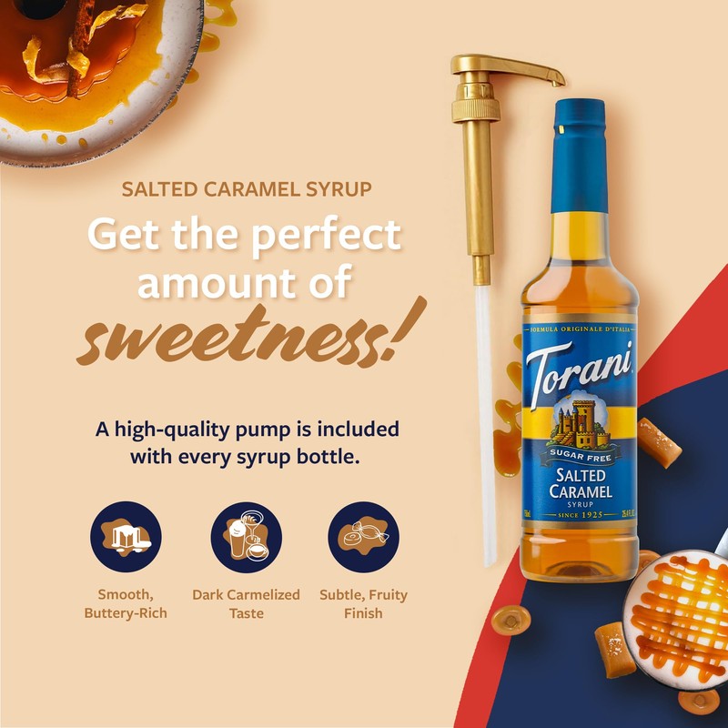 Torani Sugar Free Coffee Syrup, Salted Caramel Flavored Syrup for