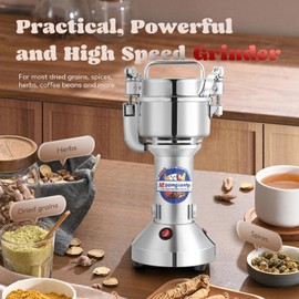 Moongiantgo 250g Safety Grain Mill Grinder 950W High-speed Electric Stainless Steel Dry Spice Grinder Pulverizer for Wheat Corn Rice Pepper Herbs Coffee Beans Dried Mushrooms, 110V